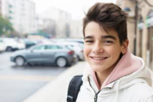 Boy with braces after orthodontic treatment in Corona, CA